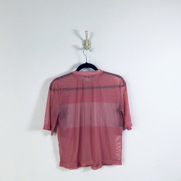 🛑 bebe Women Stretch See Thru Mesh Blouse Loose Fit Pink Logo Small - Picture 6 of 8